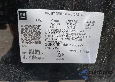 2020 GMC Acadia Fwd Sle из США, поврежденный, VIN 1GKKNRL48LZ236977